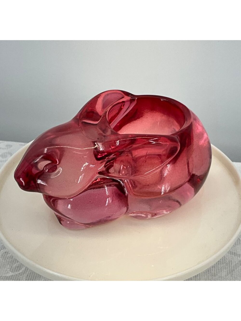 Indiana Glass Rabbit-Shaped Votive Candle Holder Pink‎